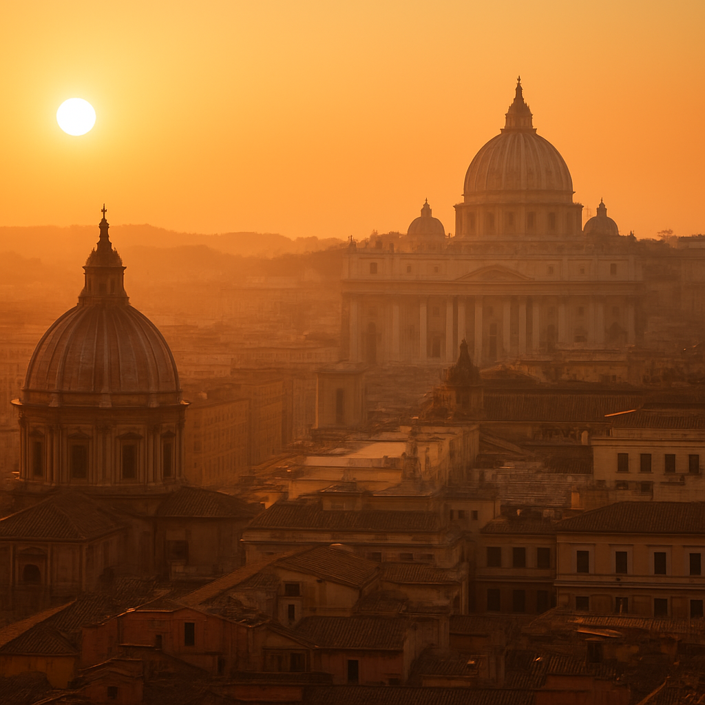 Aerial view of the Rome skyline at sunset